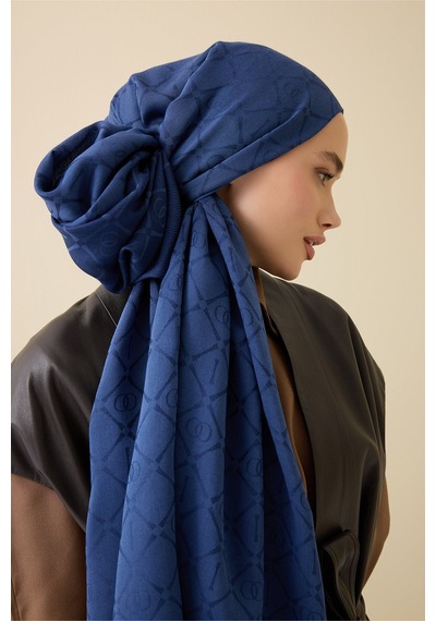 İmannooor İman I Kafes Lacivert Tencel Pamuk İpek Şal 70x200