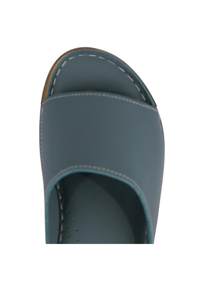 Napa Shoes Hakiki Deri Lazer Kesim Delikli Rahat Taban Kadın Terlik Napa-309 Mavi