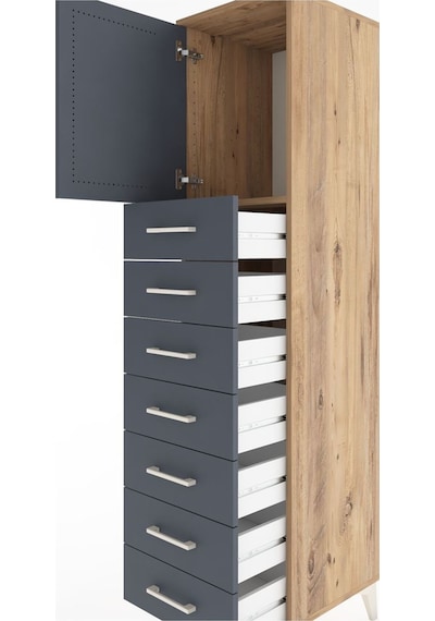 Hyperion Dolap Tek Raflı 7 Çekmeceli Tek Kapaklı 44x44x182 Çam-antrasit Atlas Çam