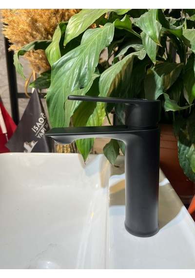 İsaoğlu Yapı Siyah Lavabo Bataryası Slim Tasarım Kare Armatür Mat Siyah Lavabo Musluğu Siyah