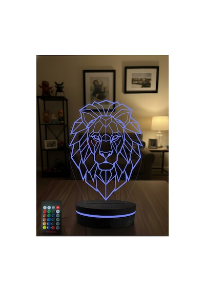 3d Led Aslan Gece Lambası Rgb Renk Değiştiren Kumandalı Dekoratif Masa Lambası Çok Renkli