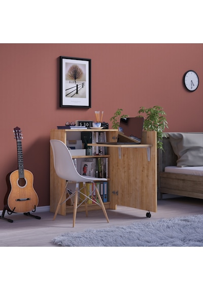 Asra Trend Fonksiyonel Kitaplık MD002 %100 MDF Katlanır Çalışma Masası Safir Meşe