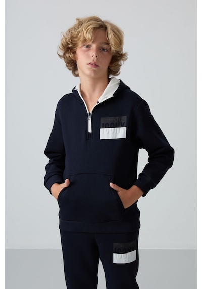 Tommylife Tommy Life Lacivert Pamuklu Kalın İçi Tüylü Yumuşak Dokulu Standart Fit Baskılı Erkek Çocuk Eşofman Takım - 11 Lacivert