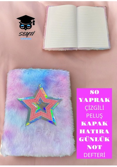 A5 14x20 Cm Ebat 80 Yaprak Çizgili Peluş Kapak Hatıra Günlük Not Defteri Pembe