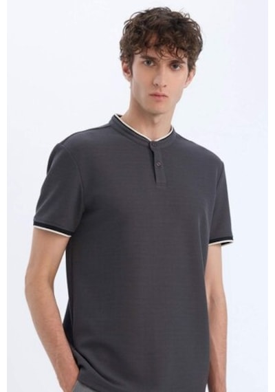 Defacto Slim Fit Dar Kesim Dik Yaka Dokulu Kısa Kollu Waffle Polo Tişört Z4262az25smar15 Antrasit