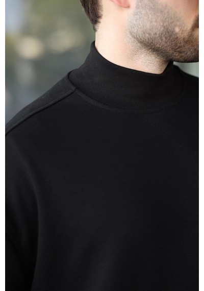 Madmext Siyah Yarım Balıkçı Yaka Erkek Basic Sweatshirt E7158 Siyah