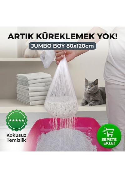 3'lü Elekli Kedi Kumu Filtresi Poşeti 80x120 Cm Jumbo Boy , Lastikli Ve Yırtılmaz Kedi Tuvaleti Temizleme Filesi, Açık Ve Kapalı Kedi Tuvaletleri İle Uyumlu Pratik Elek