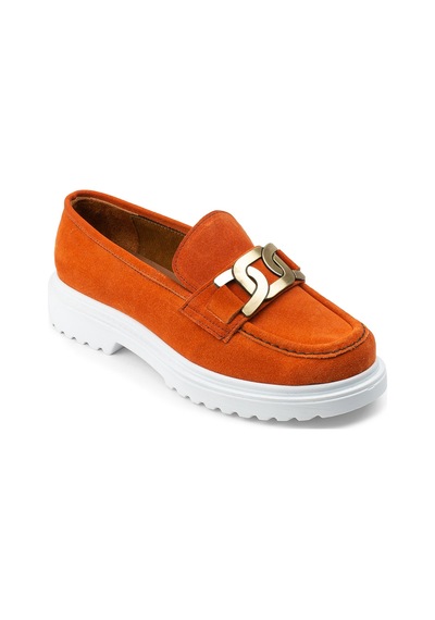 Deery Hakiki Süet Turuncu Tokalı Loafer Kadın Ayakkabı - 01902ztrcp01 Turuncu