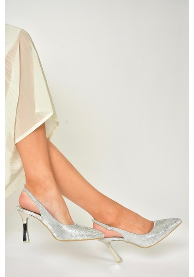 Fox Shoes U676289214 Gümüş Sim Kalın Topuklu Abiye Ayakkabı Gümüş