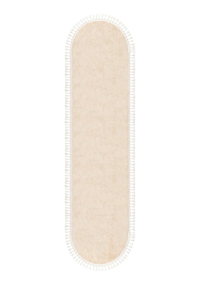 Vl Comfort Düz Saçaklı Peluş Düz Yolluk Bej Oval Vizon Ponpon