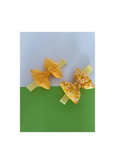Pamuk Kız Bebek Fiyonk Bandana 2'li Set Sarı - Sarı Çiçekli Sarı - Sarı Çiçekli
