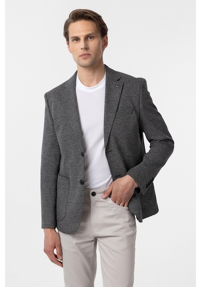 Süvari Siyah Slim Fit Desenli Mono Yaka 6 Drop Ceket-33889 Siyah