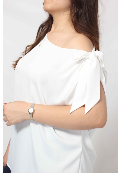 Moda Berray 3250b Ekru Tek Omuz Bağlama Detaylı Bluz 001