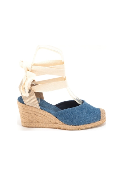 Star Tombis Gerçek Elişi Ipli Espadril Dolgu Topuk Keten Espadril Handmade Mavi