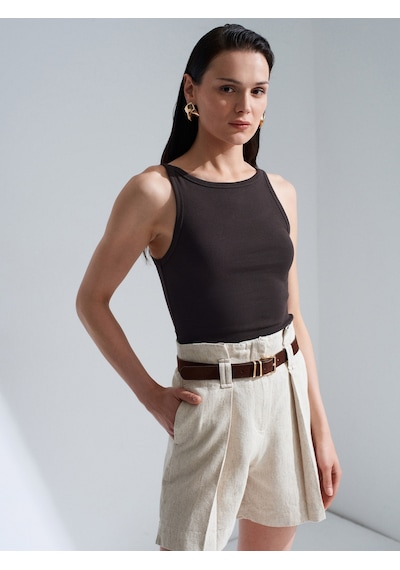 Dilvin 32774 Halter Yaka Top-koyu Kahve