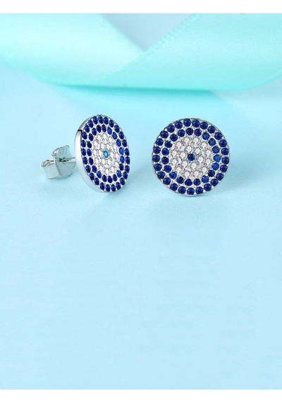 Brezza Lusso Jewelry 925 Ayar 5 Sıra Nazar Boncuk Bayan Gümüş Küpe