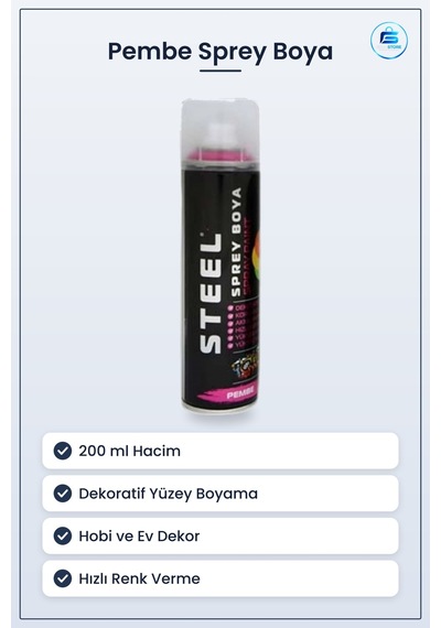 Pembe Sprey Boya 200 Ml Dekoratif Yüzey Boyama Hobi Boyası Renkli