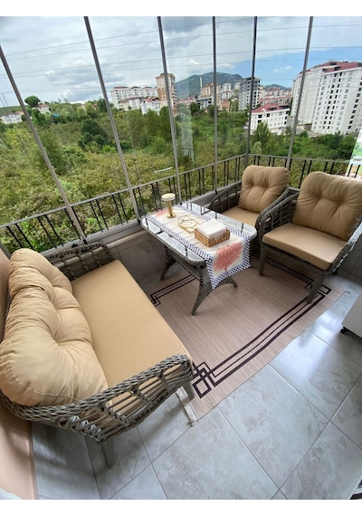 Tu Tienda Kartepe 2 1 1 Rattan Bahçe Balkon Takimi,bej Kumaş/gri Rattan Örgü Bej