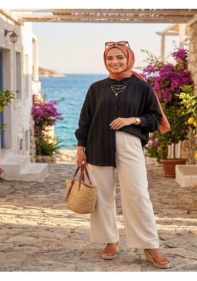 Mirve Butik Balon Kol Gömlek SİYAH