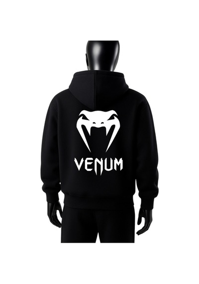 Hunors Sportswear & Company Venum Baskılı Unisex Model Pamuklu Kapüşonlu Sweatshirt SIYAH