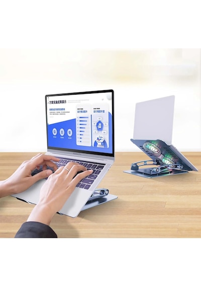 St-801d Çift Fanlı Alüminyum Katlanabilir 360 Derece Dönebilir Laptop Dizüstü Apple Uyumlu MacBook Standı S
