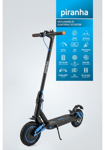 5015-m 600w Elektrikli Scooter 36v 10.4ah 35 Km Menzil Katlanabilir Çift Amortisör Sinyal Mavi