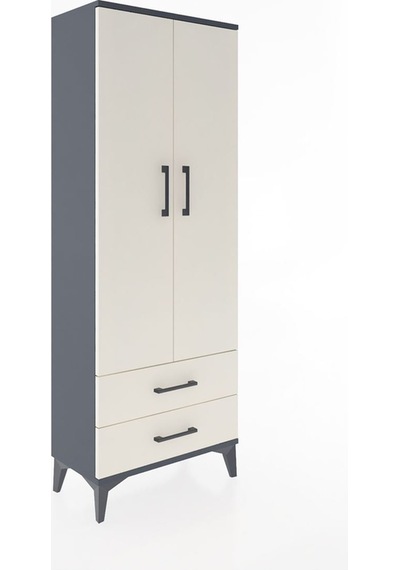 Arges Dolap 2 Raflı 2 Çekmeceli Tek Askılı 60x30x163 Antrasit-aytaşı Antrasit
