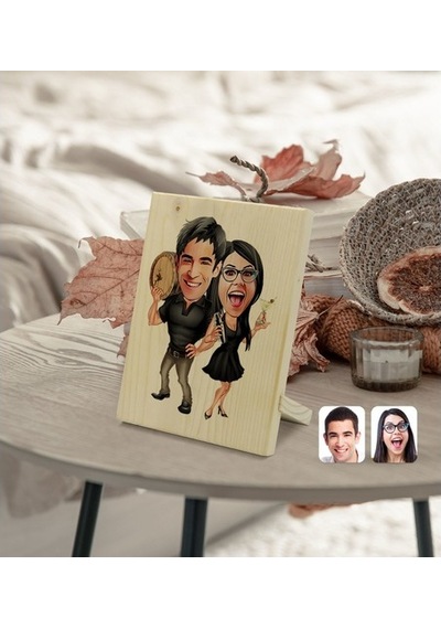 Kişiye Özel Sevgililer Karikatürlü Dekoratif Ahşap Çerçeve Model (539866808)
