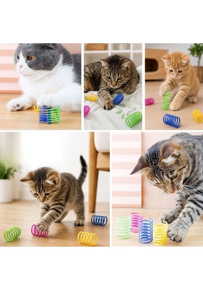 Buffer 4'lü Renkli Spiral Yay Kedi Oyuncağı, Esnek Ve Hareketli Eğlenceli Kedi Oyun Seti