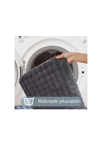 Tr Bubble Antrasit Banyo Halısı, 80 X 150 Cm, Makinede Yıkanabilir, Kaymaz Tabanlı Diğer