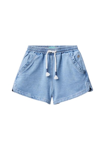 Kız Çocuk Mix Cebi Fırfırlı Denim Şort Açık Mavi