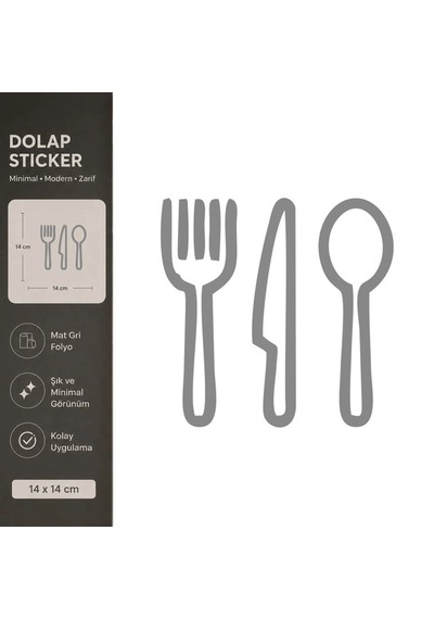 Çatal Bıçak Kaşık Mat Gri Dekoratif Folyo Sticker 14x14 Cm