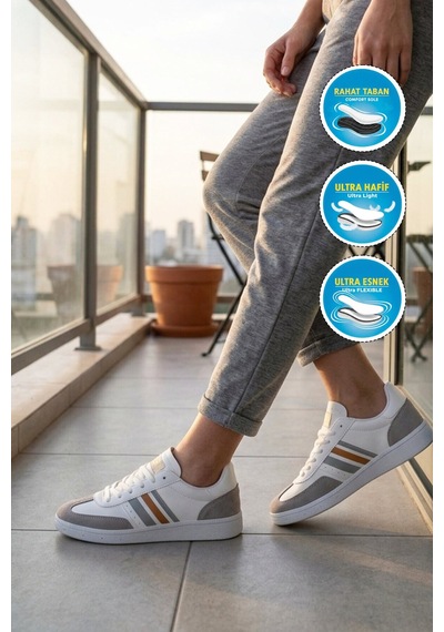 Grijak Beyaz Bağcıklı Esnek Unisex Spor Ayakkabı 015 G
