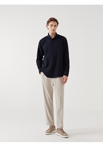 Lcw Vision Lacivert Slim Fit Uzun Kollu Armürlü Erkek Gömlek