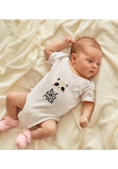 Bk Kids But First Milk Tasarımlı Bebek Body Zıbın - Model 1 9-12 Ay sarı