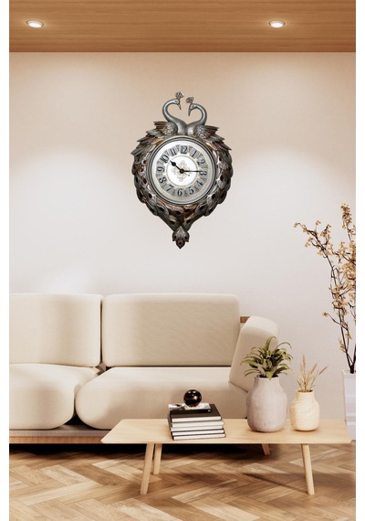 Duvar Saati Tavuskuşu Temalı Büyük Polyester Saat No.1 50 X 70 Cm çok Renkli