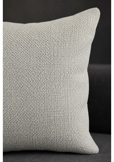 Dokulu Jakarlı Kırlent Kılıfı 43x43 Cm Gri Bej Gold Dekoratif Sarı