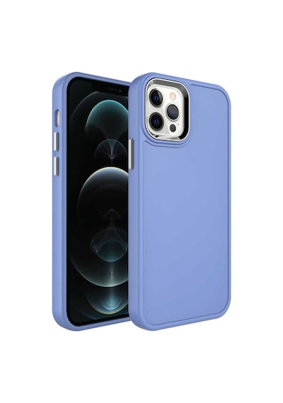 Apple iPhone Uyumlu 12 Pro Max Metal Çerçeve Ve Buton Tasarımlı Sert Zore Botox Kılıf lavendery Gray