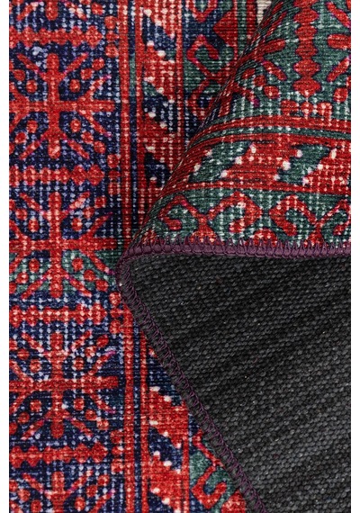 Artloop Relic Kırmızı / Lacivert Vintage Dokulu Klasik Desenli Dokuma Tabanlı Şönil Halı Al 494 Kırmızı - Lacivert