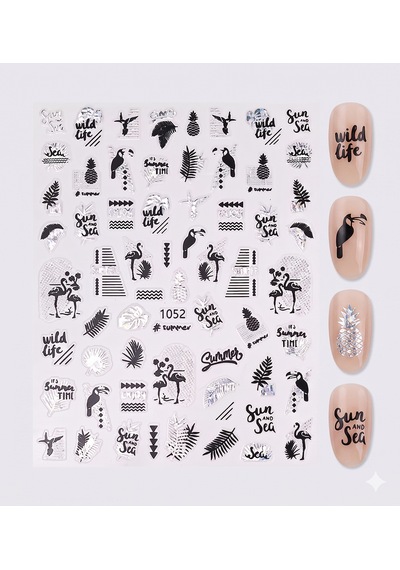 Gümüş Holografik Flamingo Ve Yaprak Dizayn Tırnak Sticker Tırnak Etiketi Nail Art Jo-1052s