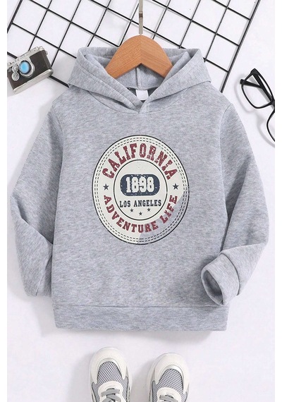 California Baskılı Erkek - Kız Çocuk Rahat Kalıp Sweatshirt Gri