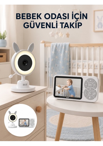 Karşılıklı Sesli Bebek Kamerası 4x Zoom Sıcaklık Sensörlü Yeni Nesil - Lisinya Beyaz