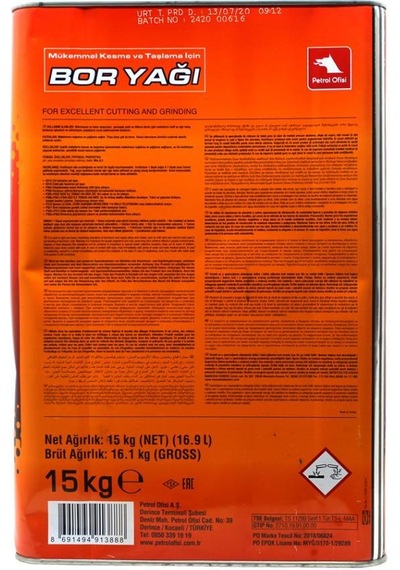 Petrol Ofisi Bor Yağı Su İle Karışabilen Metal İşleme Yağı 15 KG