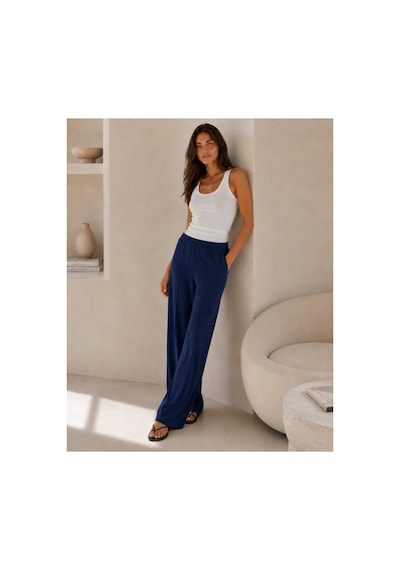 Unika Boutique Kadın Yüksek Bel Lastikli Bol Paça Rahat Pantolon Günlük Alt Giyim Lacivert