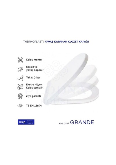 D-form Grande Yavaş Kapanan Klozet Thermoplast Üstten Sıkmalı Men