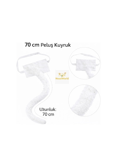 Mey İthalat Beyaz Peluş Kuyruk Şekil Verilebilir 70 Cm