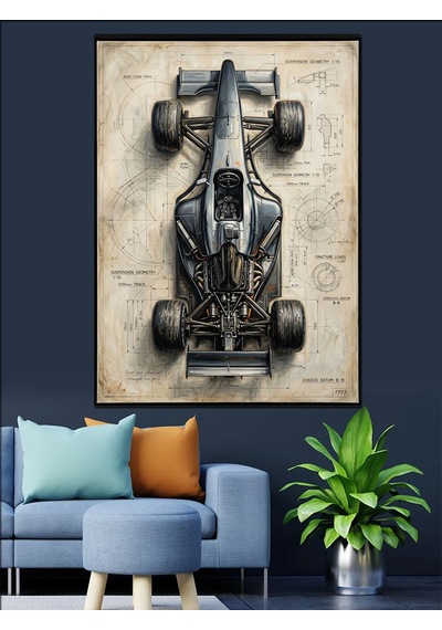 Formula 1 Yarış Arabası Teknik Planı Dekoratif Kanvas - Mdf Ahşap Tablo