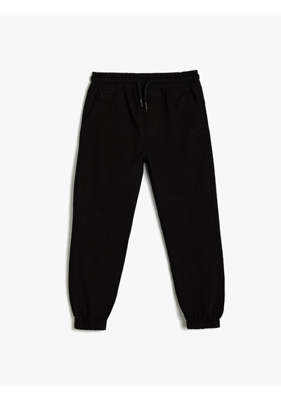 Koton Jogger Okul Pantolonu Beli Bağlamalı Pamuklu Cepli Siyah 5wkb40006tw Siyah