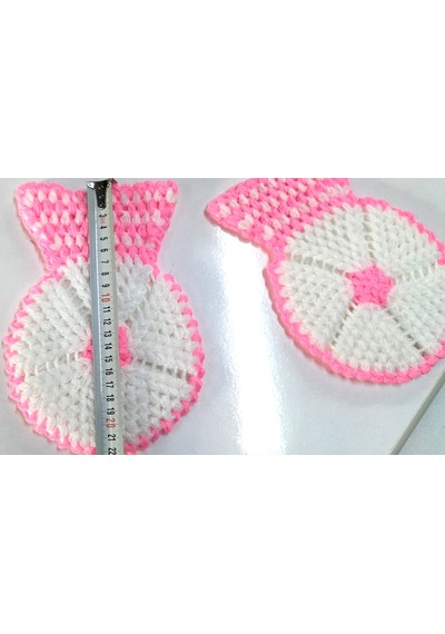 El İşi Örme Şeker Pembe-beyaz Üçlü Takım Banyo Lifi