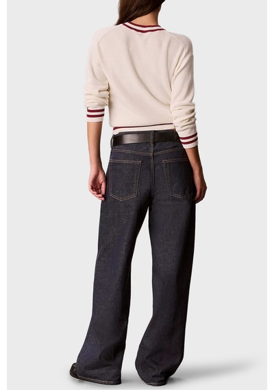 Calvin Klein Pamuklu Çizgi Detaylı Bisiklet Yaka Kazak Lv047h303gyas Kadın Kazak Lv047h303g Yas Krem